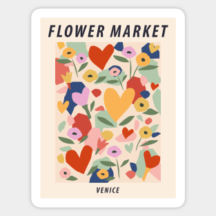 Flower market, Venice, Colorful retro print, Aesthetic poster, Floral art, Valentine, Hearts, Abstract flowers Sticker